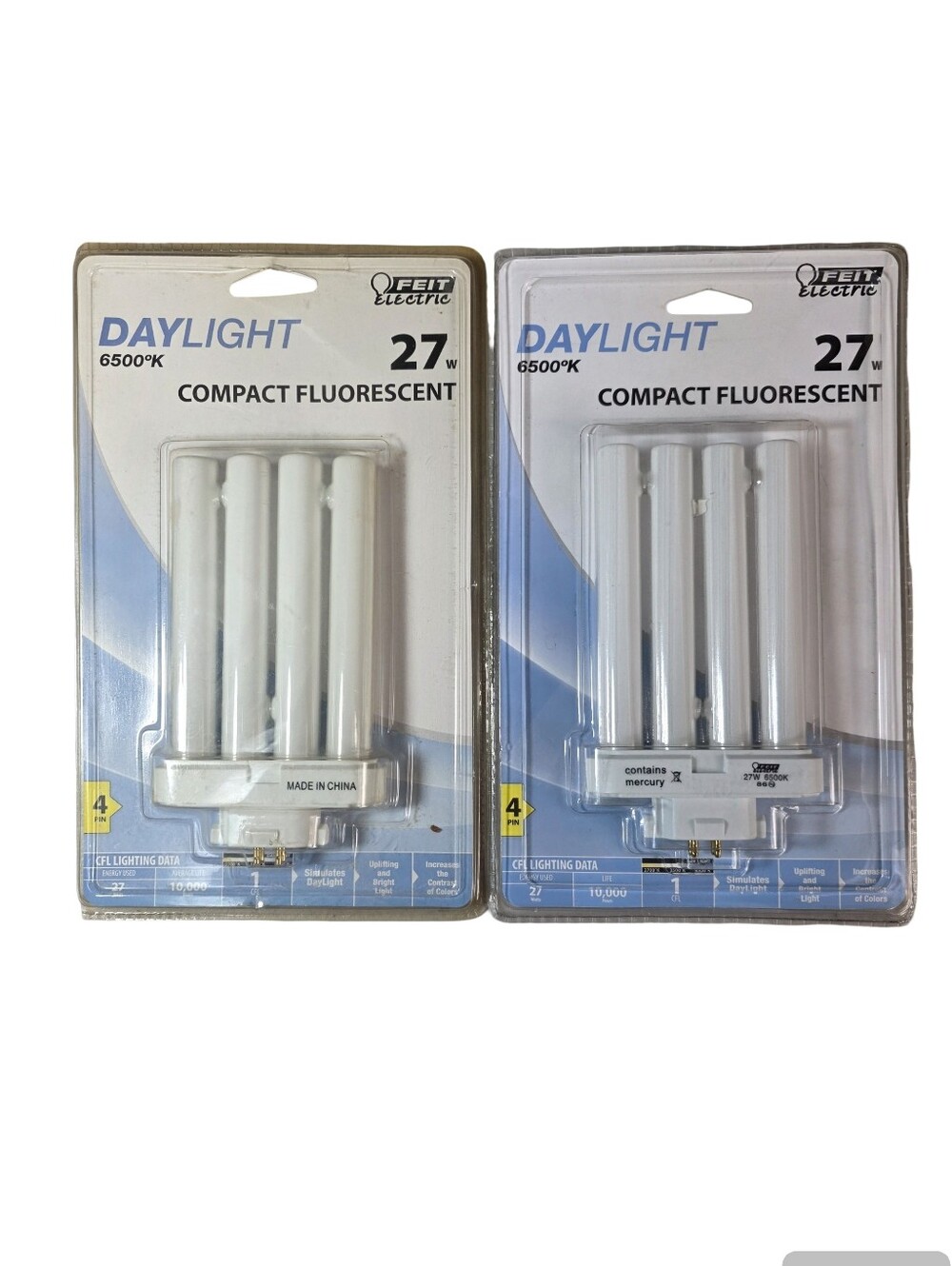 Feit Electric PLT27E/65 27W PL Tube CFL Bulb, 4-Pin, Daylight 6500K Lot Of 2